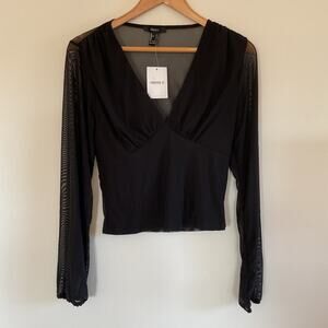 Forever 21 Sheer Mesh Babydoll Top L Black Goth Y2K Fairy Grunge Witchy Festival